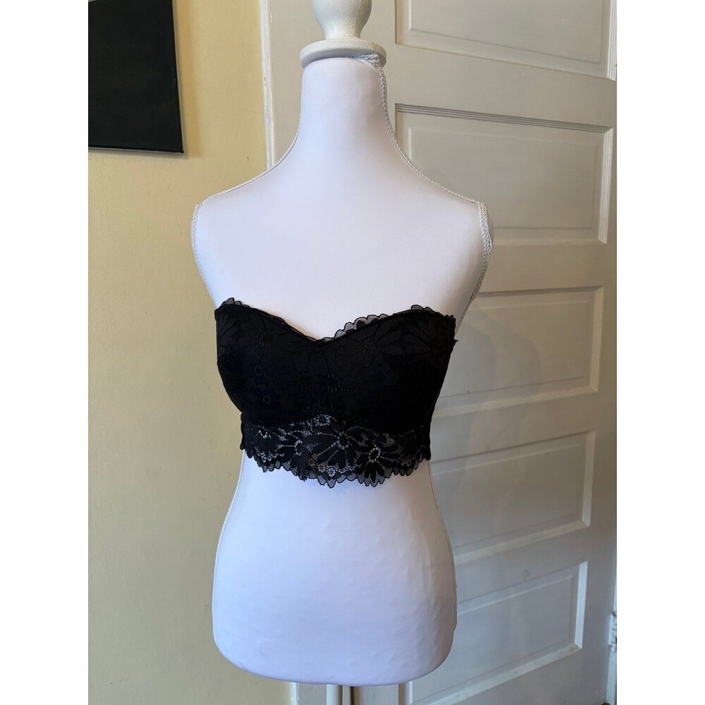 Women's black strapless bra bandoo top floral flowers strapless trendy summer